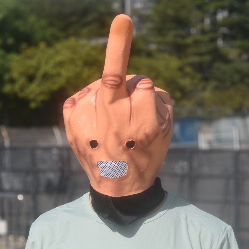 Anime Cosplay Jumpsuit - Middle Finger Latex Head Mask Halloween